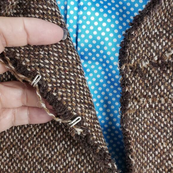 Vintage Fossil Women's S Frayed Tweed Open Blazer‎ Jacket Brown Old Money Preppy - Picture 6 of 10